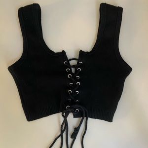 Black lace up crop top